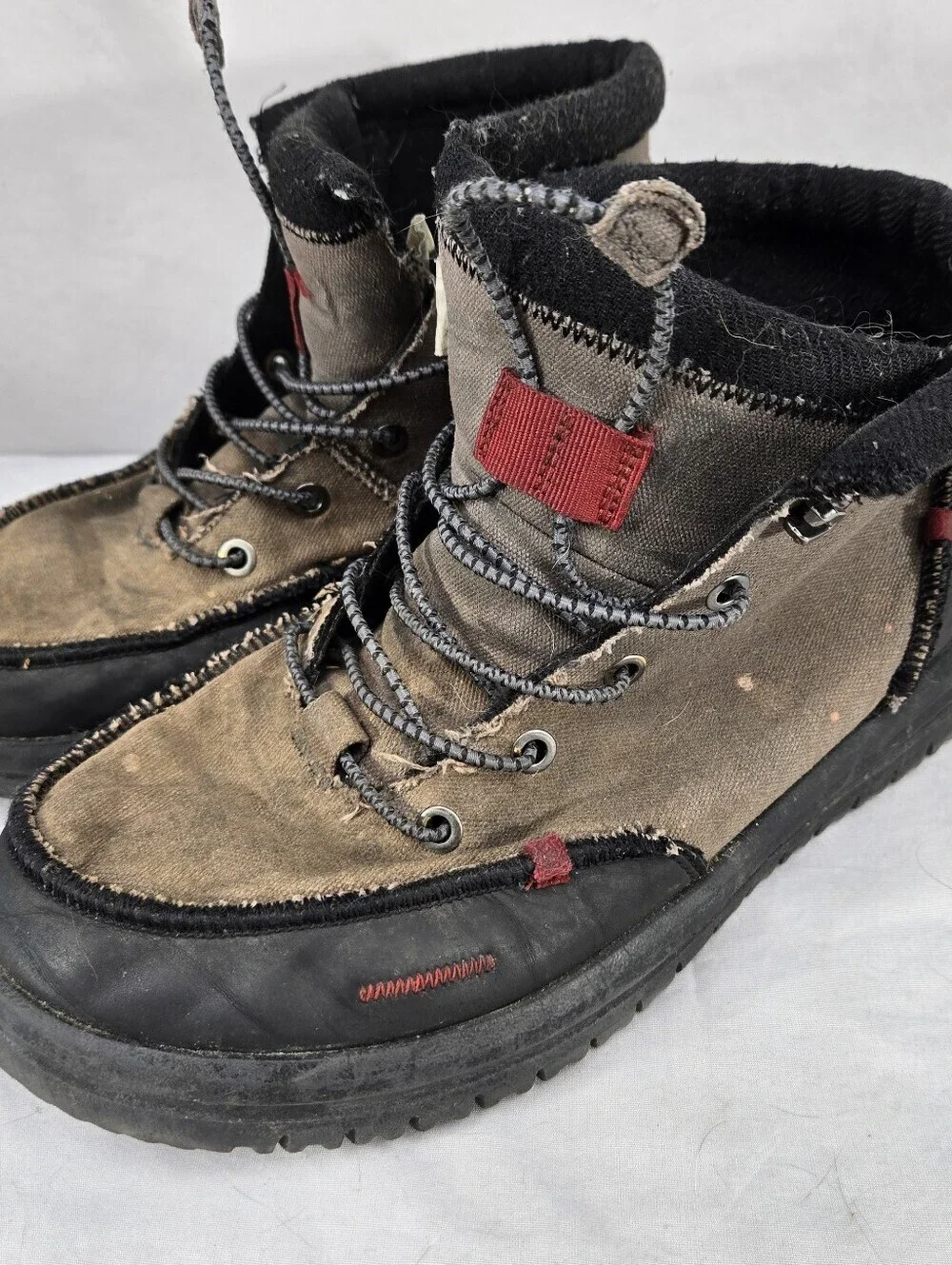 Hey Dude Men's Bradley Waxed Canvas Gray Ankle Boots Size 9 Lace VG Condition